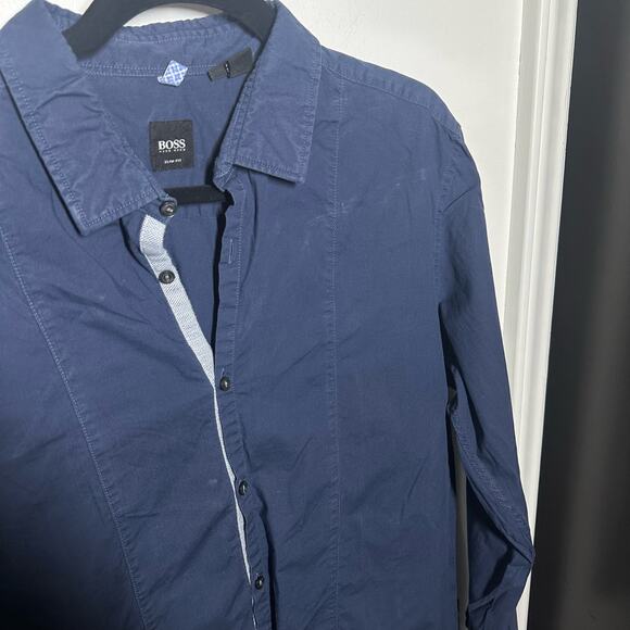 Boss Hugo Boss Men's Navy Blue Long Sleeve Button Down Shirt Size Large - Picture 3 of 8